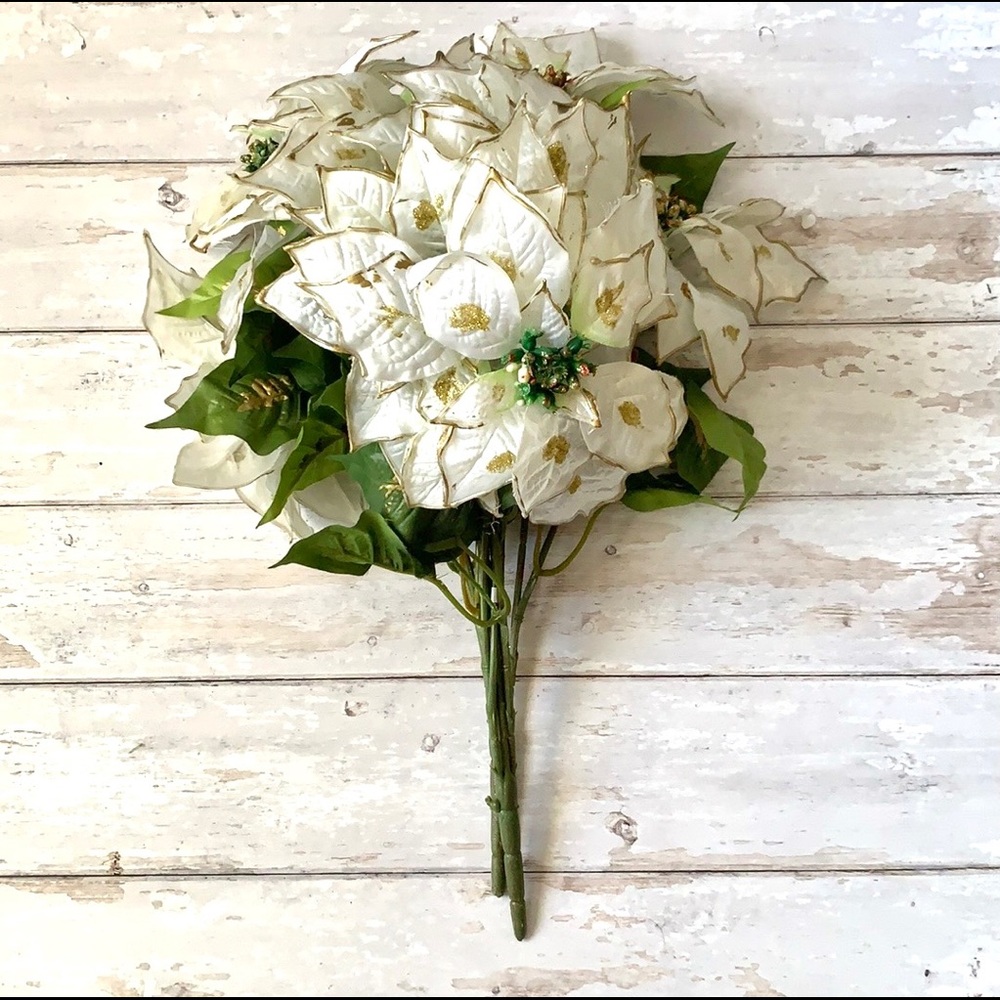 White Gold Poinsettia Faux Flower Bouquets 2 Pack Artificial Flowers